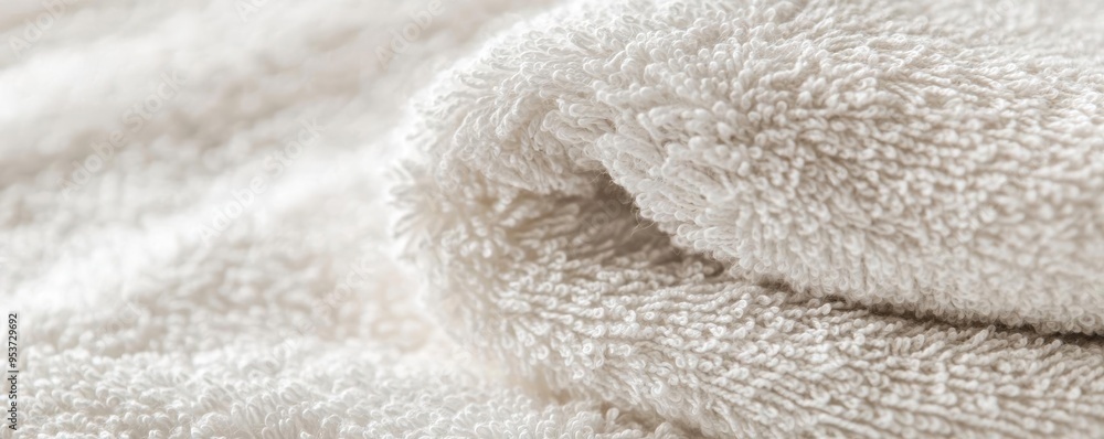 Close-up of a plush white towel, showcasing its soft, cozy texture and intricate cotton fibers Close-up of a plush white towel, showcasing its soft, cozy texture and intricate cotton fibers