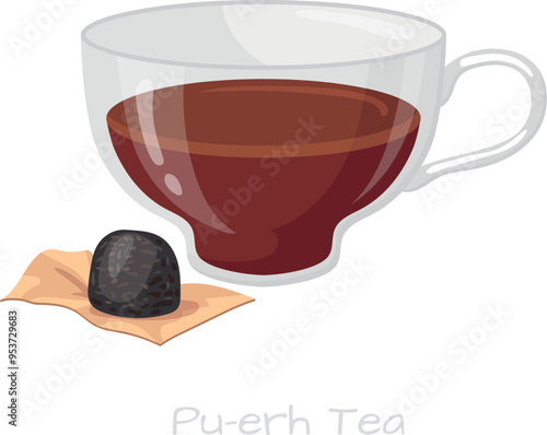 Pu-erh tea illustration. Traditional chinese hot drink
