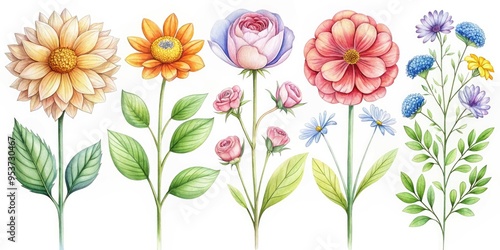 A colorful illustration of simple step-by-step instructions on drawing various types of flowers, demonstrating easy and elegant bloom creations with subtle shading and delicate lines.