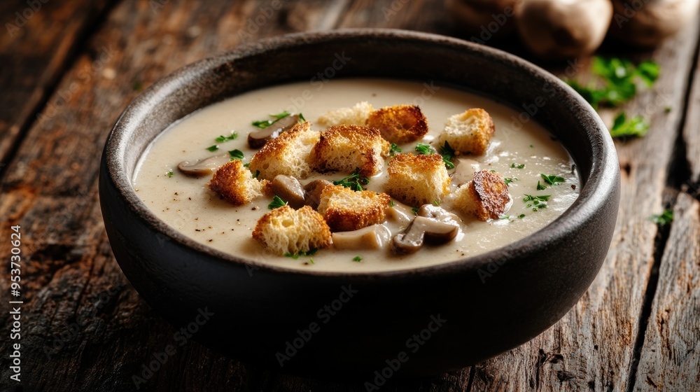 Creamy Mushroom Soup with Croutons Creamy Mushroom Soup with Croutons