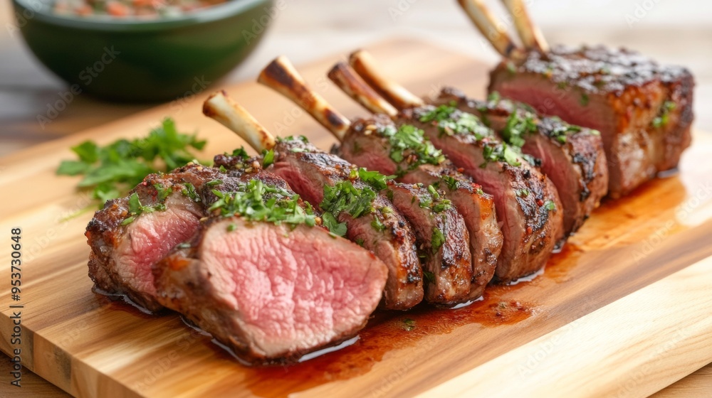 Juicy rack of lamb perfectly seared Juicy rack of lamb perfectly seared