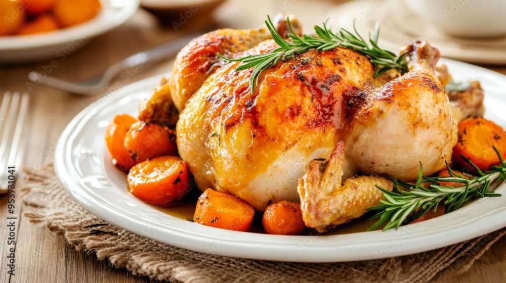 Juicy roasted chicken with crispy skin golden brown Juicy roasted chicken with crispy skin golden brown