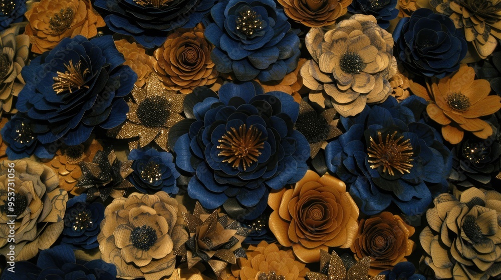 A set of navy blue and rust orange wedding bouquets A set of navy blue and rust orange wedding bouquets