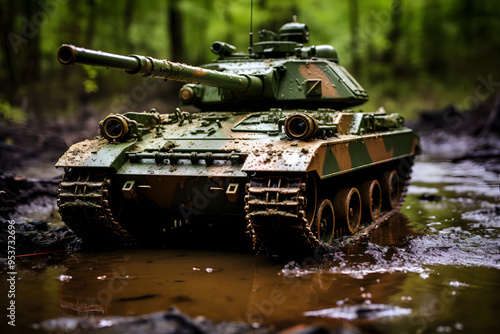 photo of a tank on the battlefield, tank on the mud, military tank