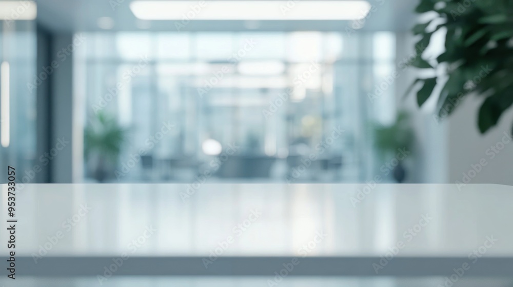 White Tabletop with Blurred Office Interior Background White Tabletop with Blurred Office Interior Background