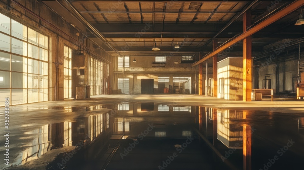 An Abandoned Industrial Building With Sunbeams Shining Through Windows An Abandoned Industrial Building With Sunbeams Shining Through Windows