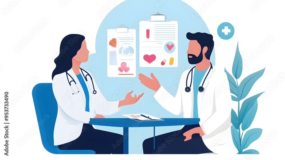 Obraz premium Doctor Discussing Dietary Recommendations with Patient in Professional Clinical Setting