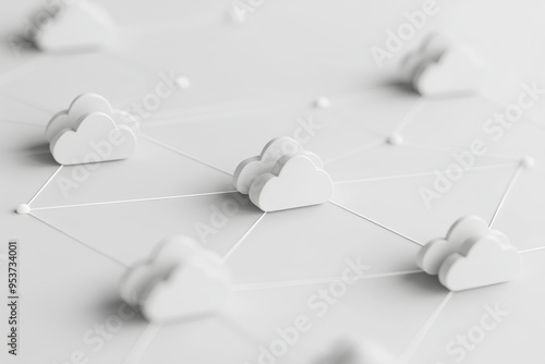 A white cloud network connection with many white clouds in the background,