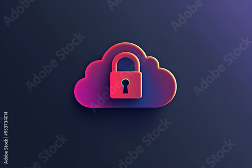 3D icon of a lock on a cloud, simple design,  vibrant gradient color background,