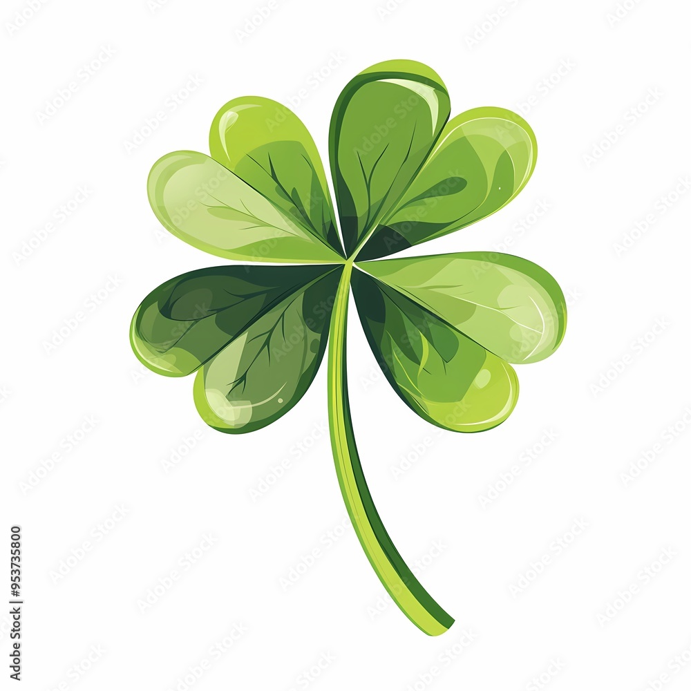 A Detailed Illustration of a Four-Leaf Clover with a Stem A Detailed Illustration of a Four-Leaf Clover with a Stem