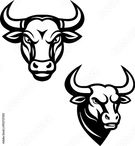 Bull head in engraving style. Design element for logo, label, emblem, sign, poster. Vector image