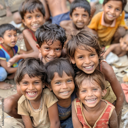 indian rural children group standing together