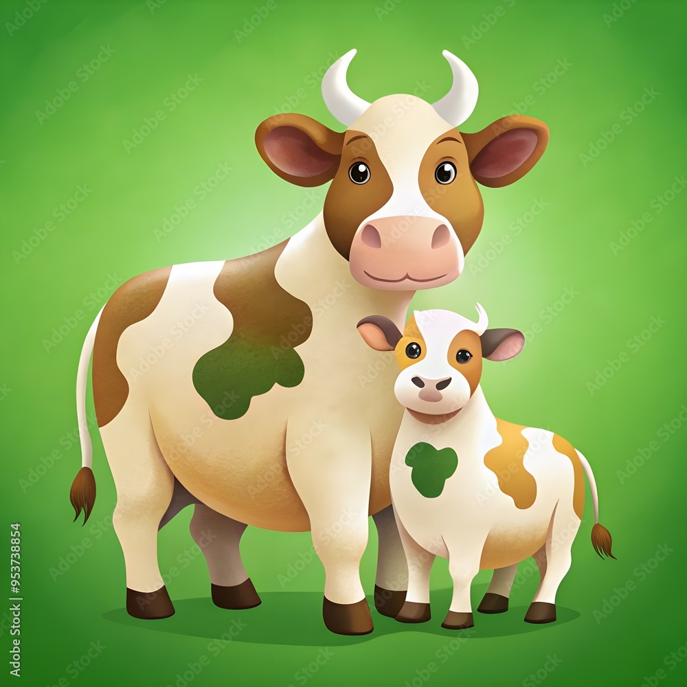 a picture of a cow anda calf on a green backgroun a picture of a cow anda calf on a green backgroun