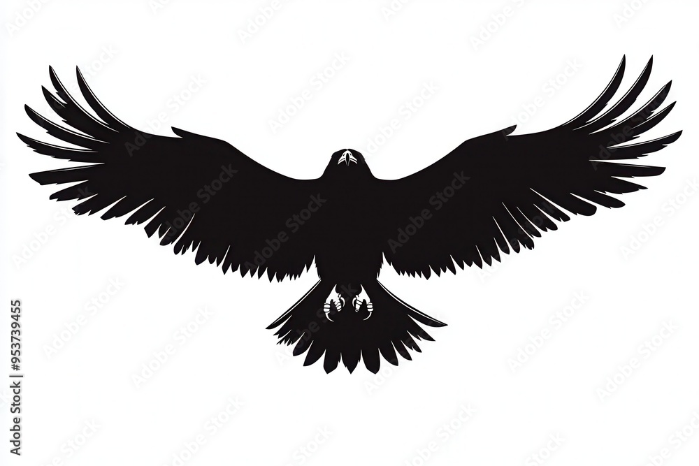 Fototapeta premium Silhouette of a bird in flight with outstretched wings.