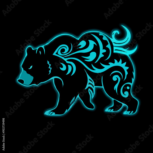Bären-Tribal im blauen Neonlicht
