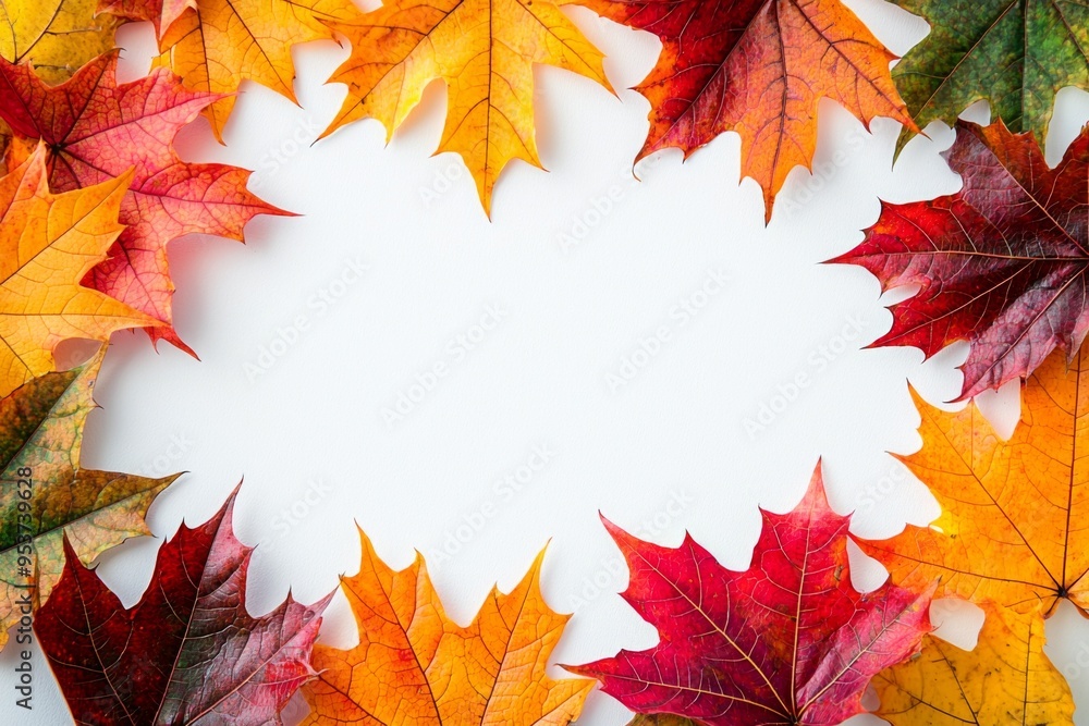 Autumn Maple Leaves Flat Lay White Background created with Generative AI