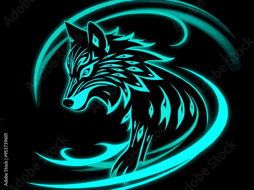 Mystischer Wolf im Neonlicht