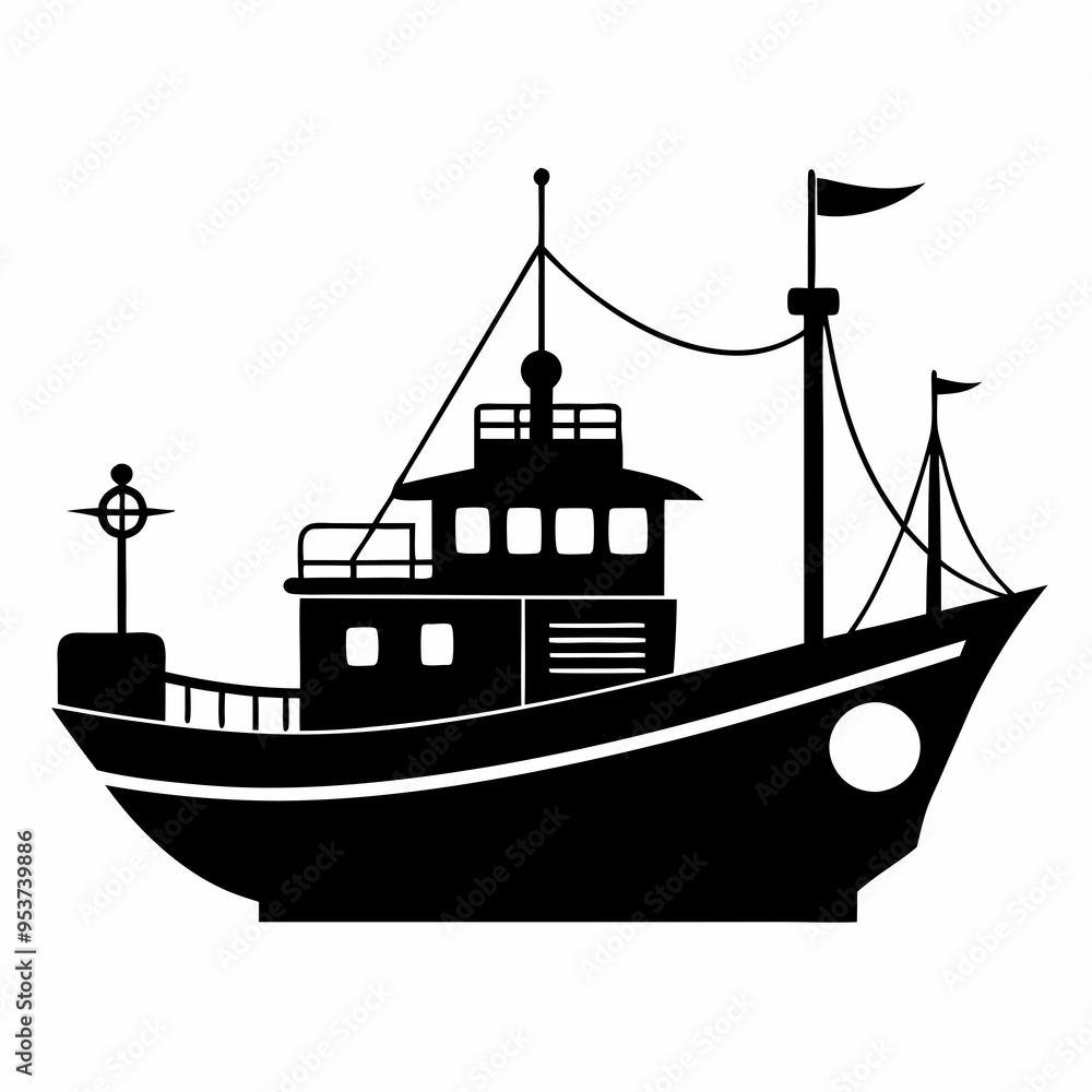 Fishing ship Black silhouette Fishing ship Black silhouette