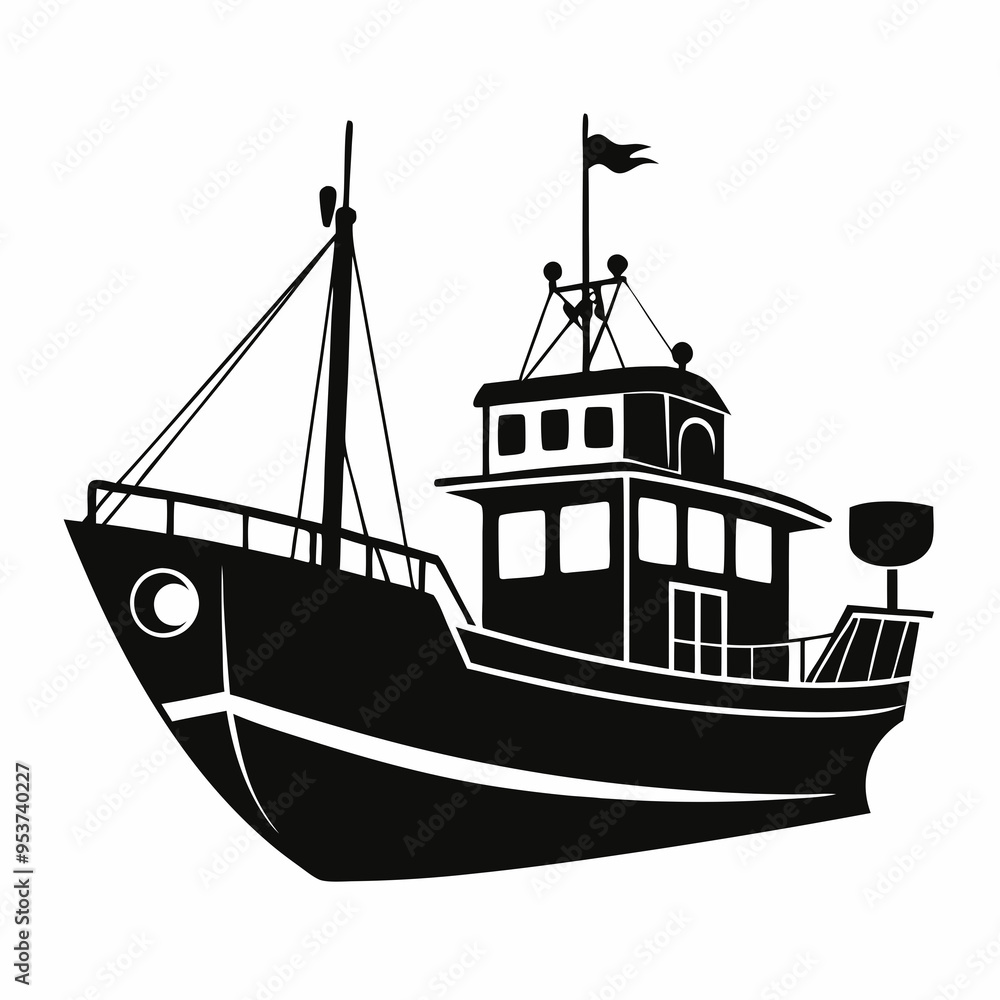 Fishing ship Black silhouette Fishing ship Black silhouette