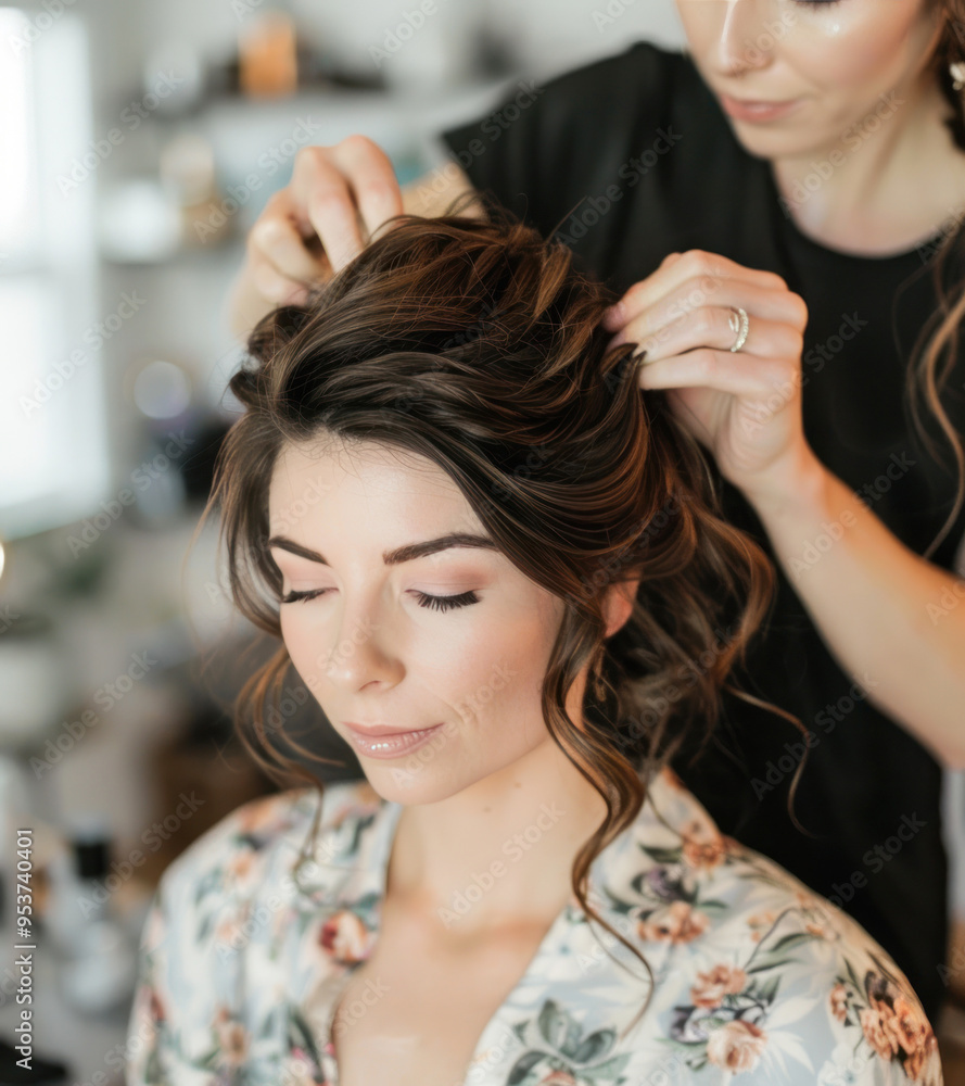Fototapeta premium young woman doing hair style at salon