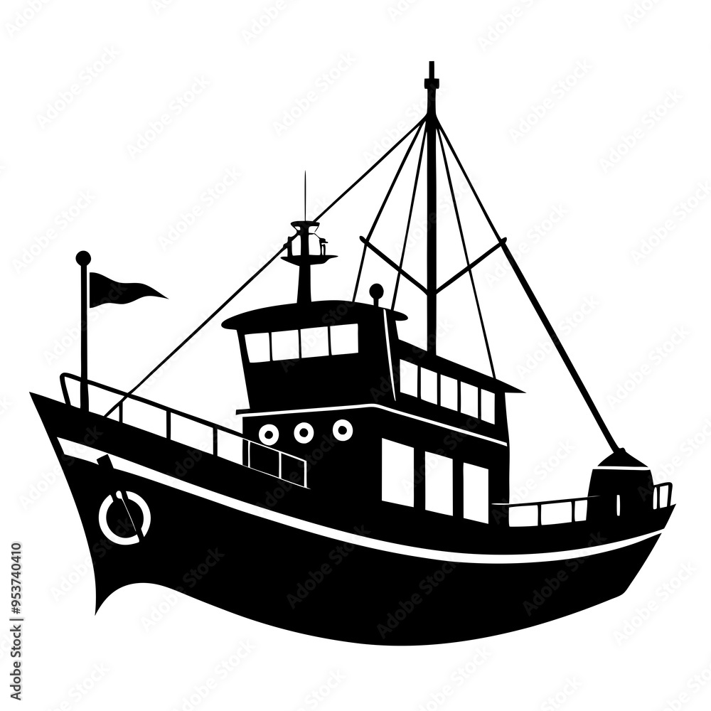 Fishing ship Black silhouette Fishing ship Black silhouette
