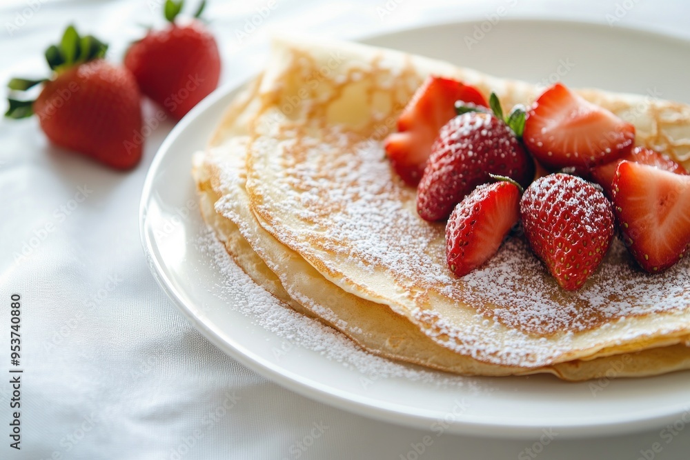Delicious Crepes with Fresh Strawberries and Powdered Sugar Delicious Crepes with Fresh Strawberries and Powdered Sugar