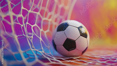 Wallpaper Mural Soccer Ball in Net with Colorful Background Torontodigital.ca