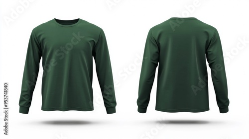 Blank green long sleeve t-shirt mockup on white background