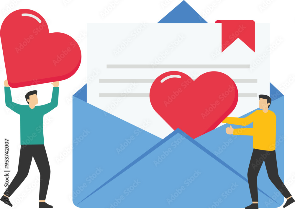 Vector IconLove friends, receiving and send love message. Valentines day concept. Modern vector illustration in flat style.
Vector IconLove friends, receiving and send love message. Valentines day concept. Modern vector illustration in flat style.
