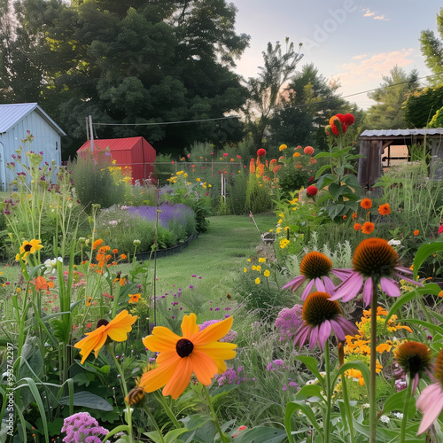 Vibrant summer garden with a mix of colorful flowers