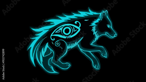 Mystischer Wolf im Neonlicht
