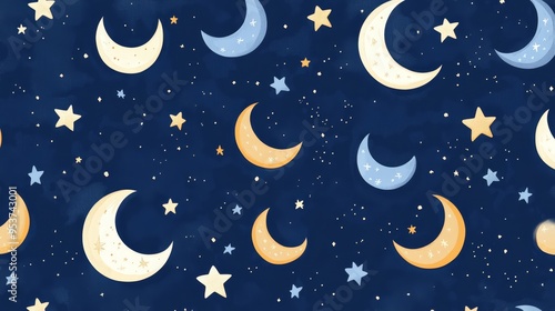 Night Sky Pattern with Moons and Stars