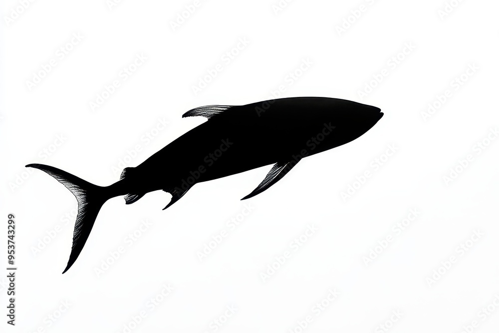 Silhouette of a fish swimming gracefully against a light background. Silhouette of a fish swimming gracefully against a light background.