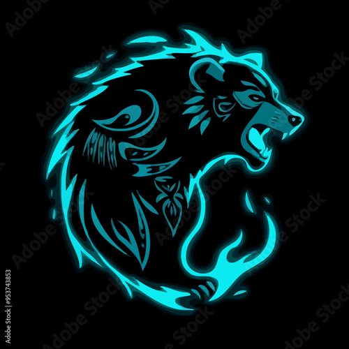 Leuchtender Bärenkopf im dynamischen, stylisierten Design

