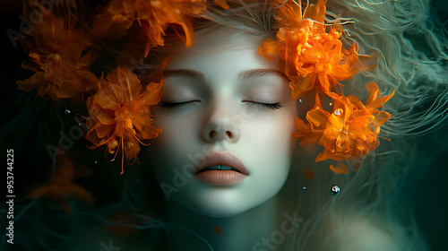 A young woman with closed e...