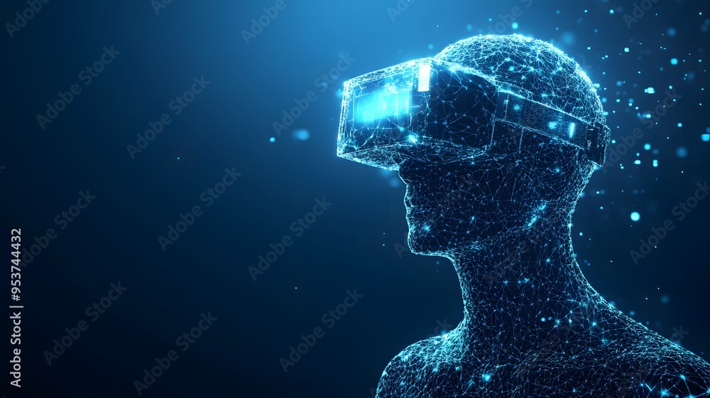Immersive Exploration of Virtual Reality Through a Digital Wireframe Figure Embracing the Future of Interactive Technology and Connectivity Immersive Exploration of Virtual Reality Through a Digital Wireframe Figure Embracing the Future of Interactive Technology and Connectivity