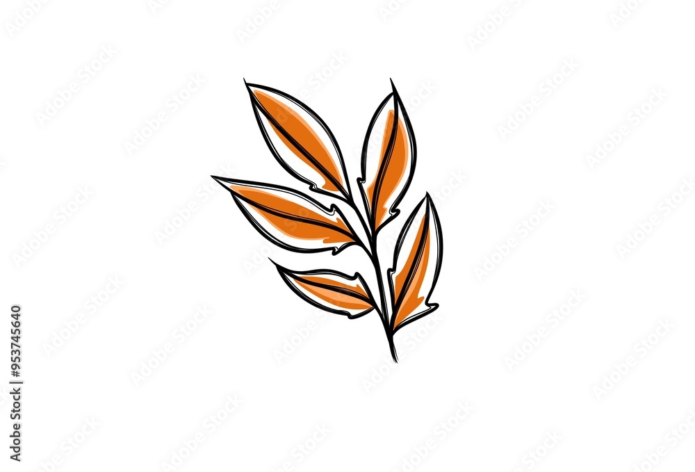freehand sketch of autumn leaf, template for sticker freehand sketch of autumn leaf, template for sticker