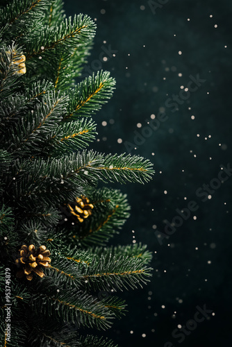 christmas card with christmas tree on black background.