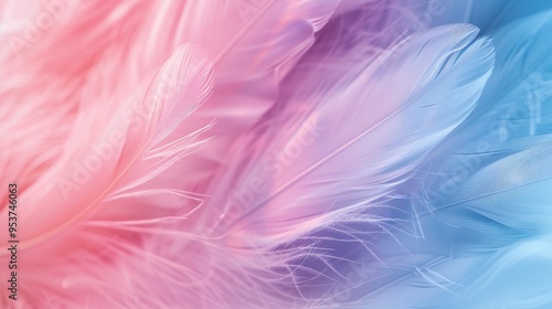 A soft gradient of pink and blue feathers, creating a delicate and soothing visual effect.