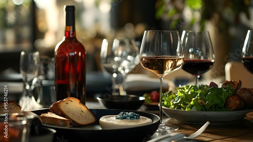 Wallpaper Mural A Sumptuous Array of Culinary Delights Featuring Wine, Fresh Bread, and Gourmet Appetizers Set Against a Warm, Inviting Backdrop of a Cozy Dining Experience Torontodigital.ca