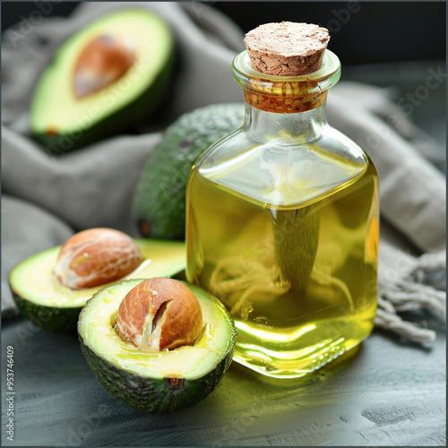 avocado oil in a glass bottle