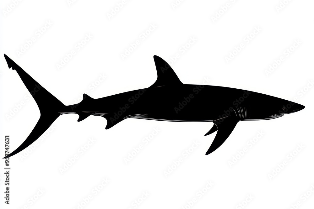 Silhouette of a shark, showcasing its streamlined body and fins. Silhouette of a shark, showcasing its streamlined body and fins.