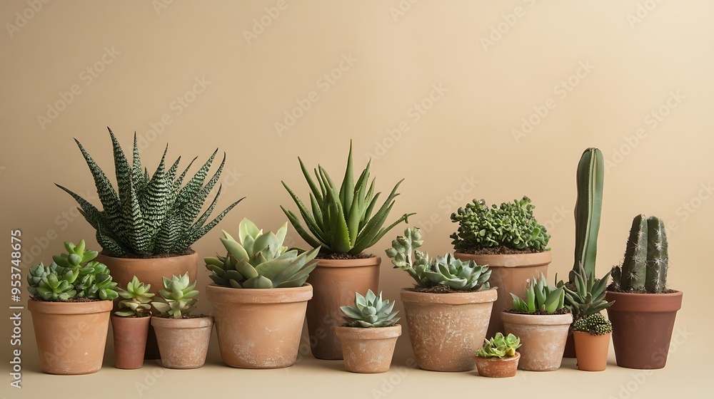 Various Succulents and Cacti in Terracotta Pots Various Succulents and Cacti in Terracotta Pots
