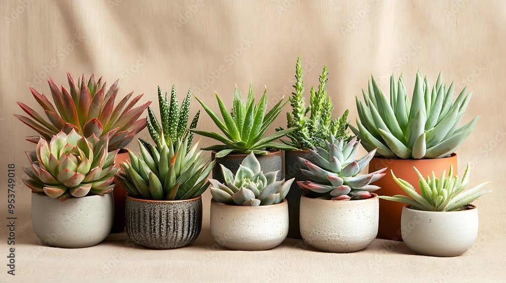 Assorted Succulents in Various Ceramic Pots Assorted Succulents in Various Ceramic Pots