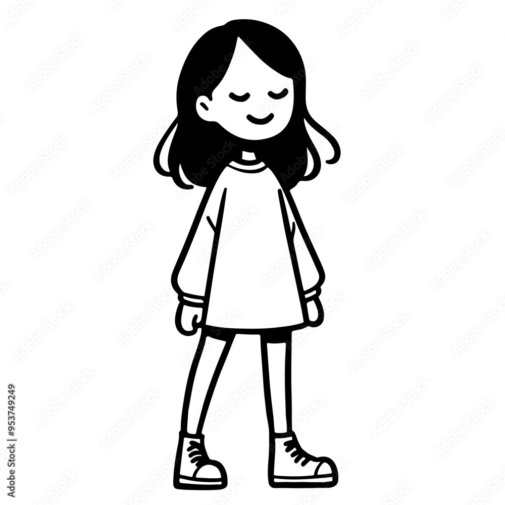 Cute Cartoon Girl with Long Hair and Smiling Face. Cute Cartoon Girl with Long Hair and Smiling Face.