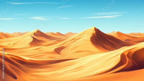 Beautiful desert landscape with swirling sand, featuring a realistic backdrop of rolling dunes and endless horizons