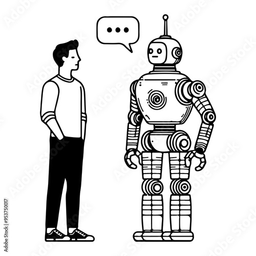 Man Talking to Robot.