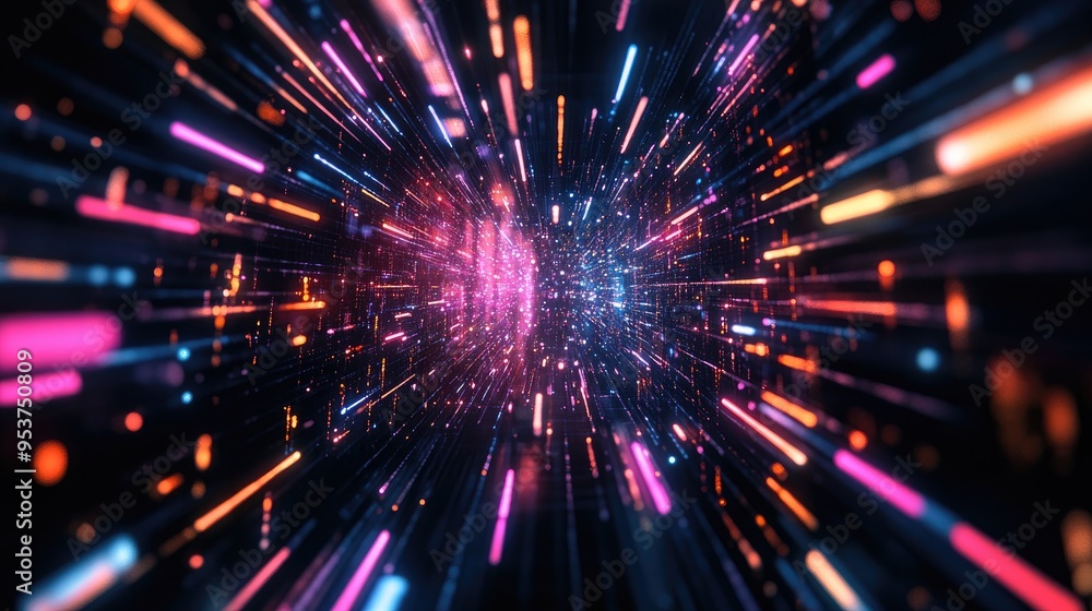 Beautiful neon lights from drones, forming patterns in the night sky with a dynamic black background enhancing the visual impact Beautiful neon lights from drones, forming patterns in the night sky with a dynamic black background enhancing the visual impact