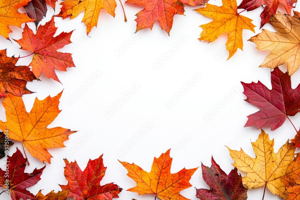 Autumn Maple Leaves Flat Lay White Background created with Generative AI Autumn Maple Leaves Flat Lay White Background created with Generative AI