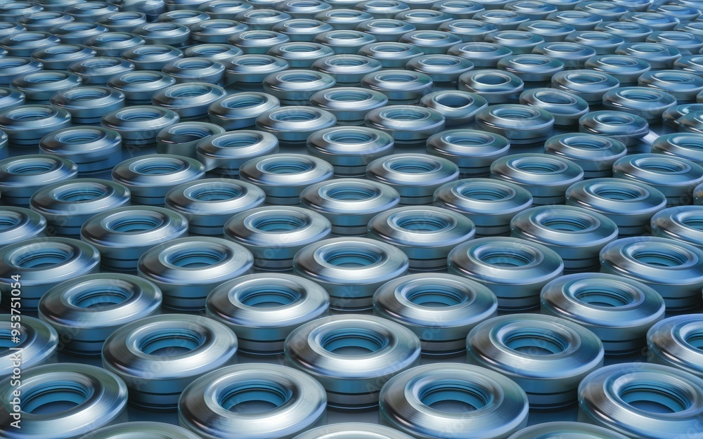 Blue metal rings pattern. Repeating pattern of blue metallic rings, creating a futuristic and abstract background. Blue metal rings pattern. Repeating pattern of blue metallic rings, creating a futuristic and abstract background.